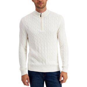 Club Room Men's Cable Knit Quarter Zip Sweater Winter Ivory XL Cotton